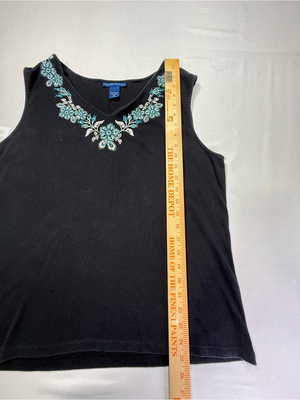 Karen Scott Black V-Neck Tank with Teal Floral Embroidery - Picture 6 of 6